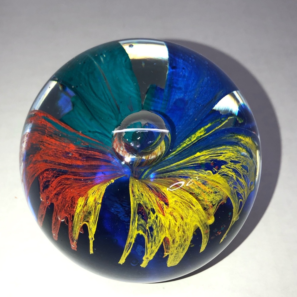 Vintage Murano paper weight (blue, yellow, orange)